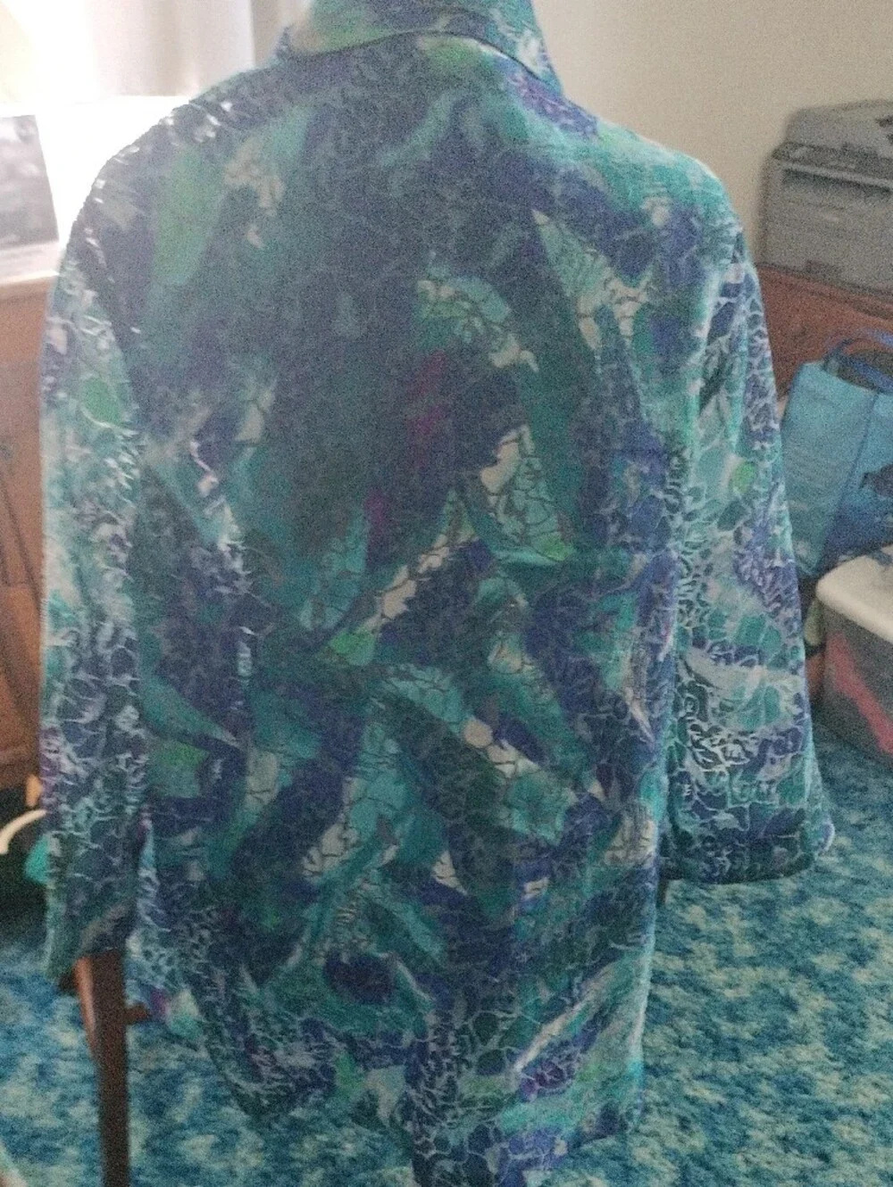Plus Teal & Blue Floral Button-Up Blouse